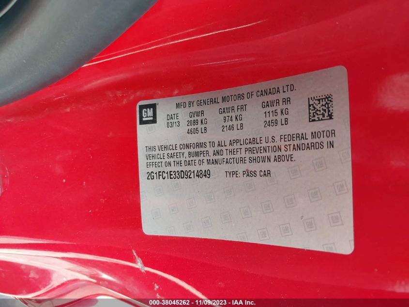 2013 CHEVROLET CAMARO LT - 2G1FC1E33D9214849