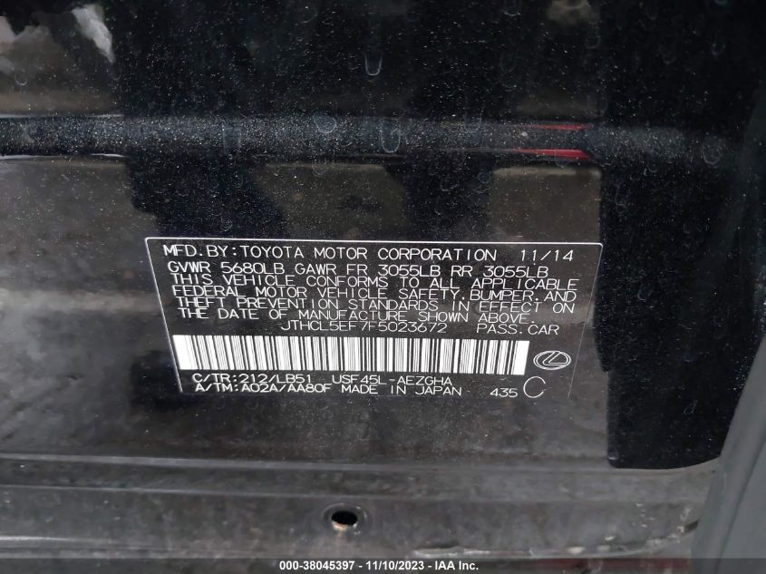2015 LEXUS LS 460 JTHCL5EF7F5023672