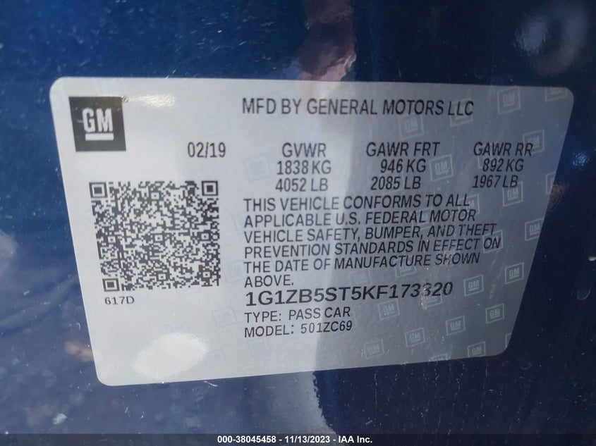 VIN 1G1ZB5ST5KF173320 2019 CHEVROLET MALIBU 1LS