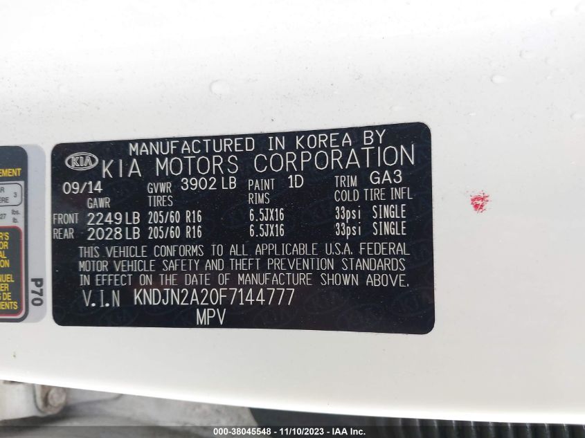 2015 KIA SOUL - KNDJN2A20F7144777