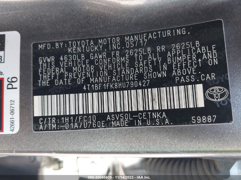 2017 TOYOTA CAMRY LE - 4T1BF1FK8HU790427