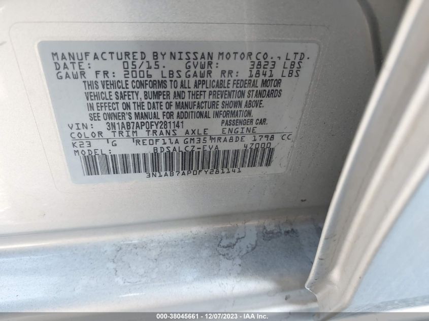 2015 NISSAN SENTRA S - 3N1AB7AP0FY281141
