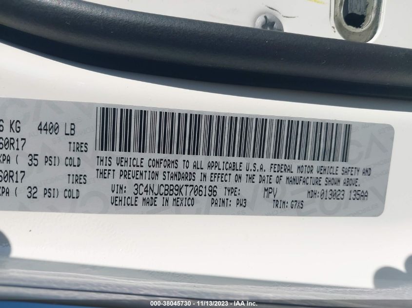 2019 JEEP COMPASS SUN AND WHEEL FWD - 3C4NJCBB9KT706196