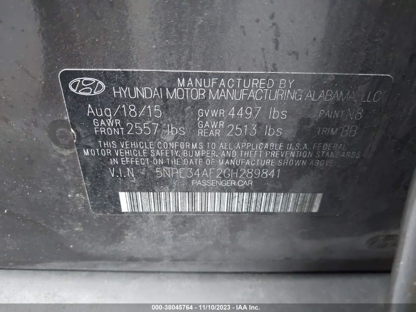 2016 HYUNDAI SONATA SPORT - 5NPE34AF2GH289841