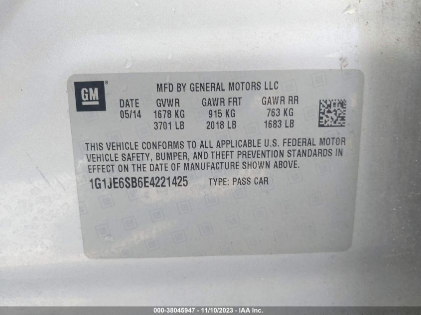 2014 CHEVROLET SONIC LTZ - 1G1JE6SB6E4221425