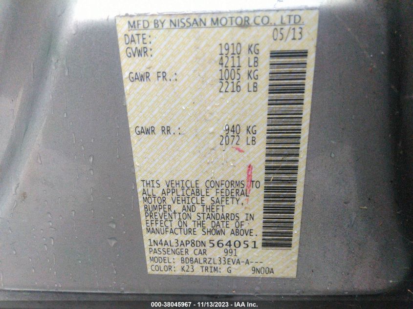 2013 NISSAN ALTIMA 2.5/S/SV/SL - 1N4AL3AP8DN564051