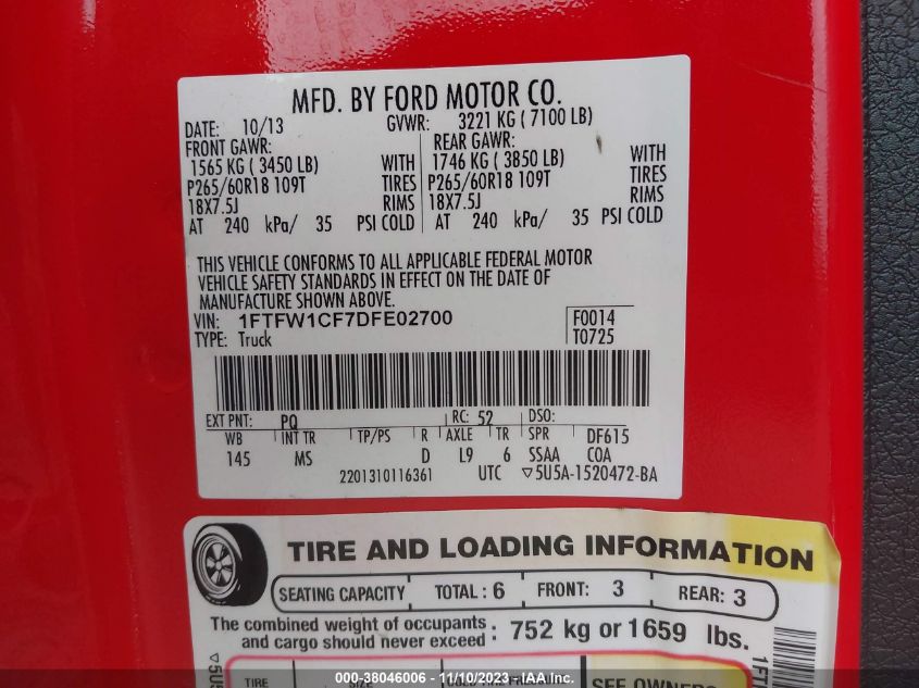 2013 FORD F-150 XLT - 1FTFW1CF7DFE02700