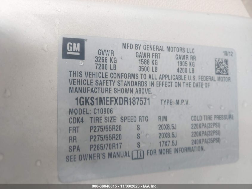 2013 GMC YUKON XL 1500 DENALI 1GKS1MEFXDR187571
