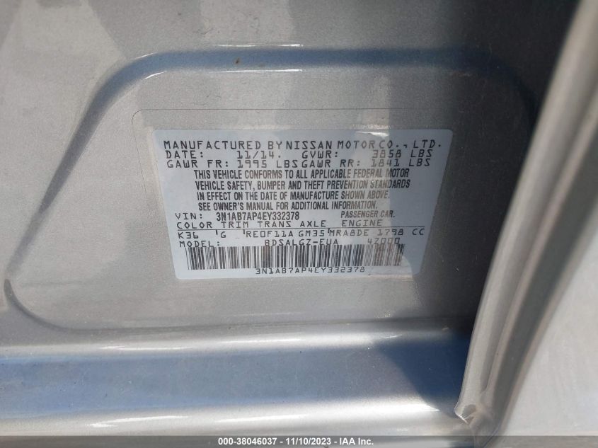 2014 NISSAN SENTRA S/SV/SR/SL - 3N1AB7AP4EY332378
