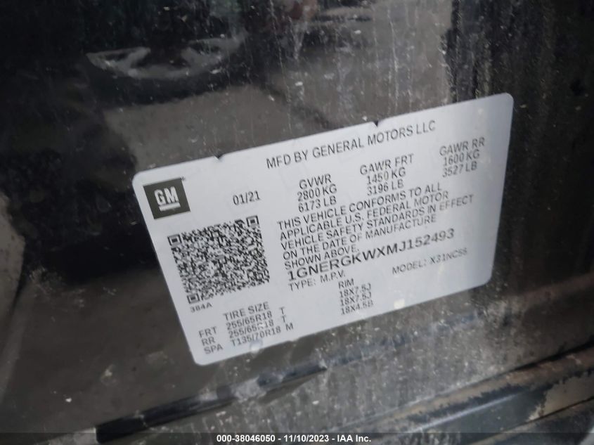 2021 CHEVROLET TRAVERSE LT - 1GNERGKWXMJ152493