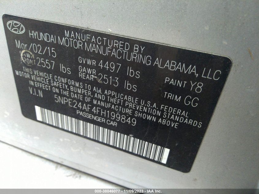 2015 HYUNDAI SONATA 2.4L SE - 5NPE24AF4FH199849
