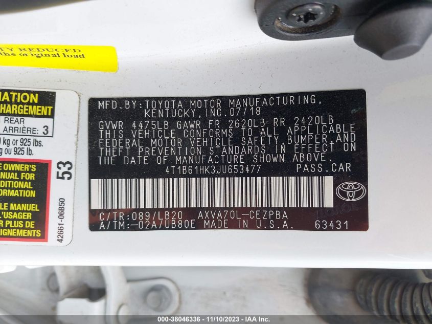 2018 TOYOTA CAMRY XSE - 4T1B61HK3JU653477