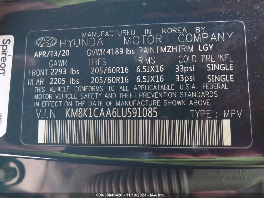 2020 HYUNDAI KONA SE - KM8K1CAA6LU591085