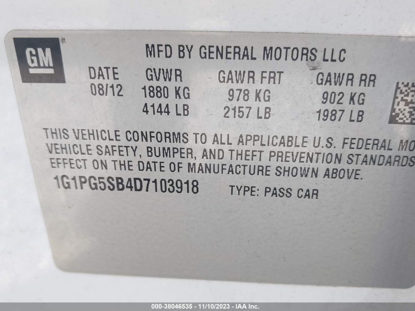 2013 CHEVROLET CRUZE LTZ - 1G1PG5SB4D7103918