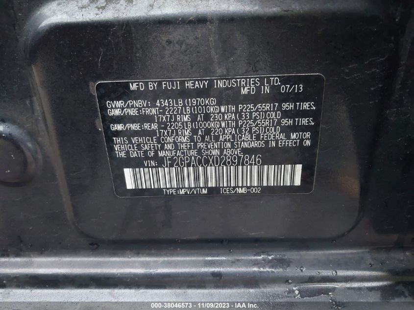 2013 SUBARU XV CROSSTREK 2.0I PREMIUM - JF2GPACCXD2897846