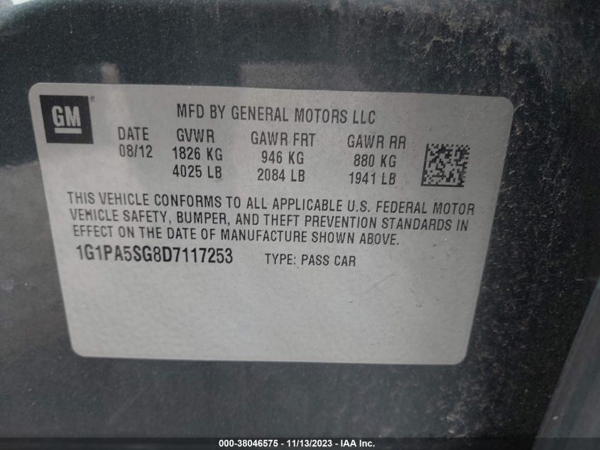 2013 CHEVROLET CRUZE LS AUTO - 1G1PA5SG8D7117253