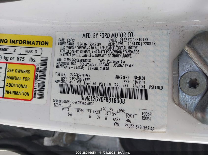 2014 LINCOLN MKZ - 3LN6L2G90ER818008