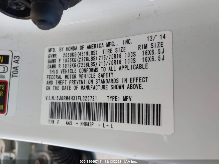 2015 HONDA CR-V LX - 5J6RM4H31FL025721