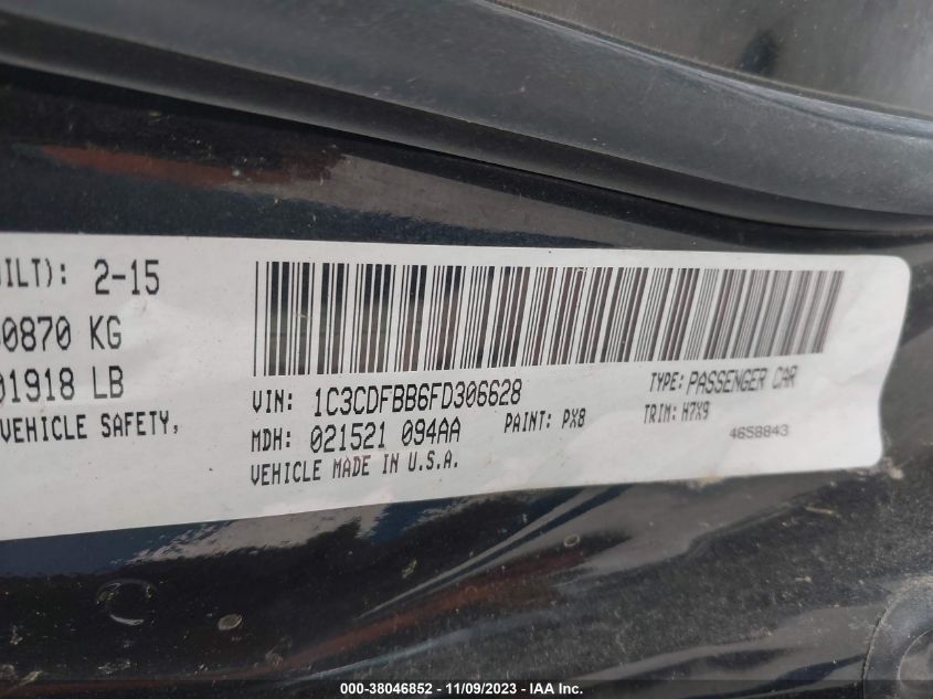 2015 DODGE DART SXT - 1C3CDFBB6FD306628
