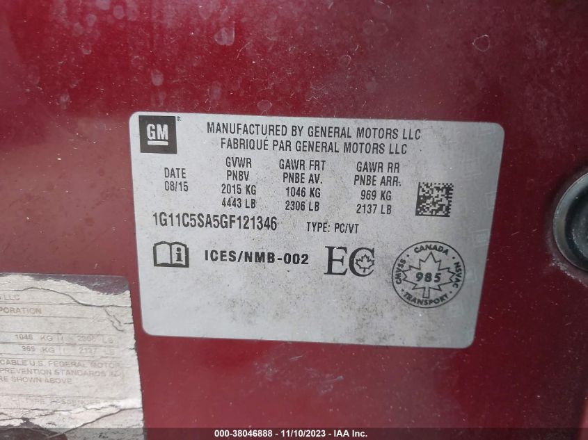 2016 CHEVROLET MALIBU LIMITED LT - 1G11C5SA5GF121346