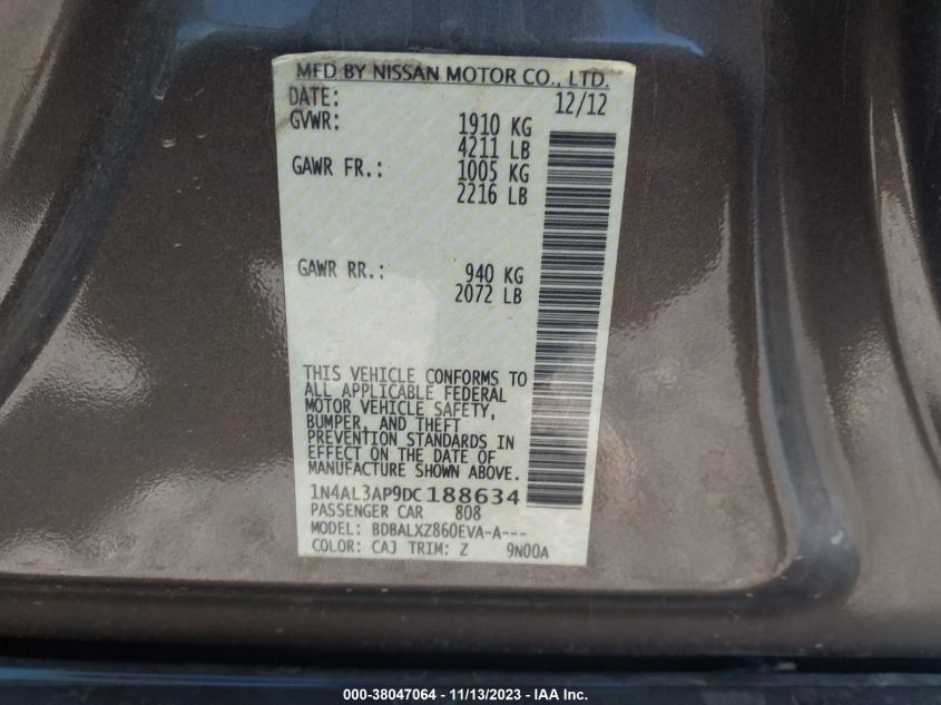 2013 NISSAN ALTIMA 2.5/S/SV/SL - 1N4AL3AP9DC188634