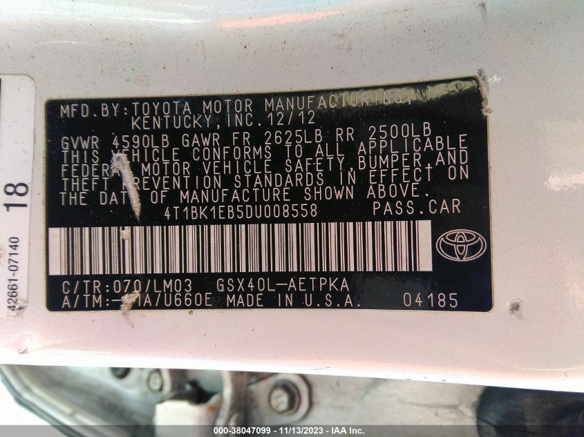2013 TOYOTA AVALON PREMIUM/TOURING/LIMITED - 4T1BK1EB5DU008558