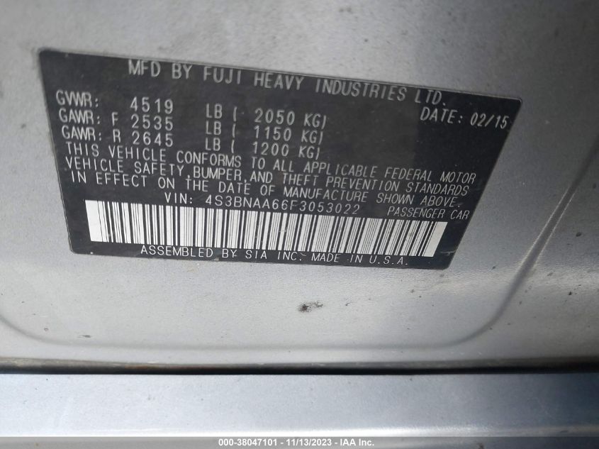 2015 SUBARU LEGACY 2.5I - 4S3BNAA66F3053022