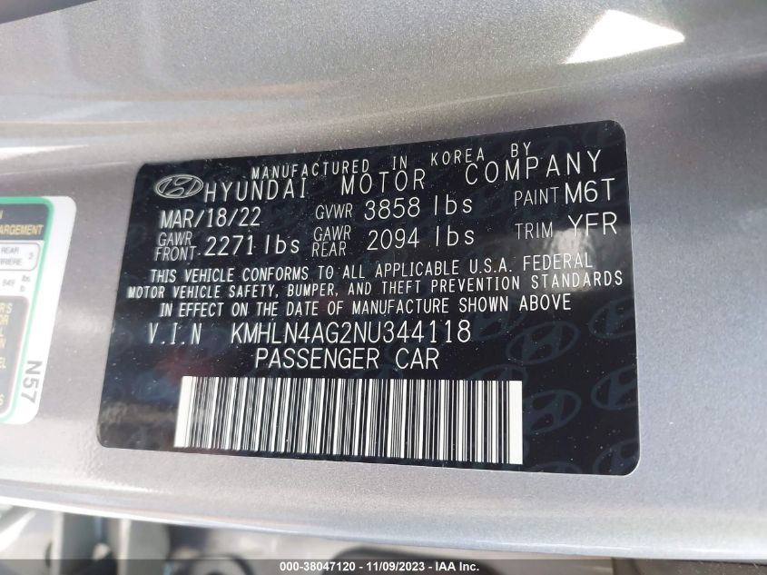 2022 HYUNDAI ELANTRA SEL - KMHLN4AG2NU344118