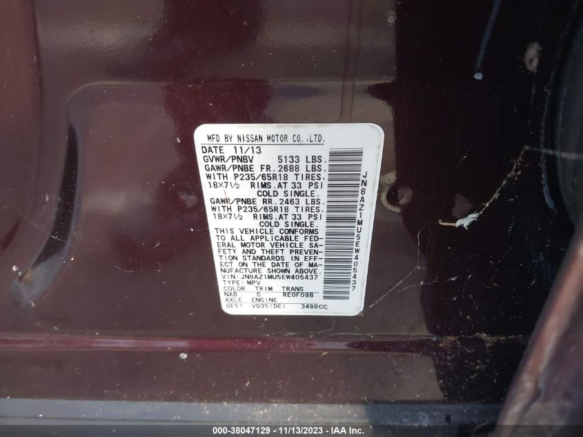 2014 NISSAN MURANO SL - JN8AZ1MU5EW405437