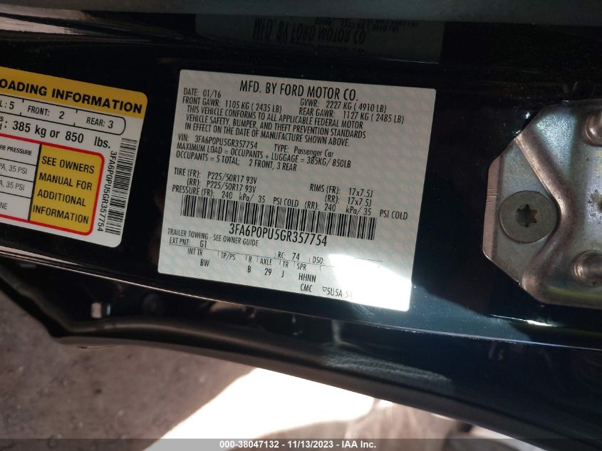2016 FORD FUSION ENERGI SE LUXURY - 3FA6P0PU5GR357754
