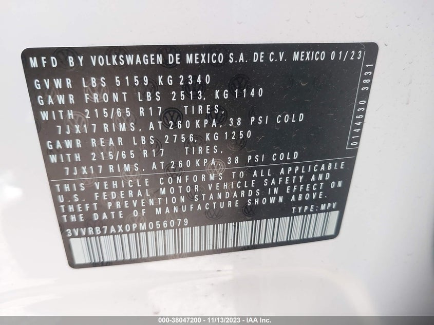 VIN 3VVRB7AX0PM056079 2023 VOLKSWAGEN TIGUAN S