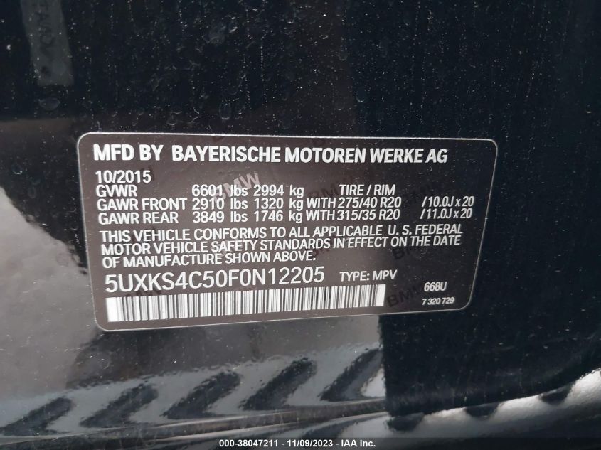 5UXKS4C50F0N12205 2015 BMW X5, photo no. 9