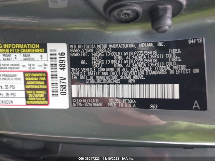 2013 TOYOTA SIENNA XLE/LIMITED - 5TDDK3DC3DS063405