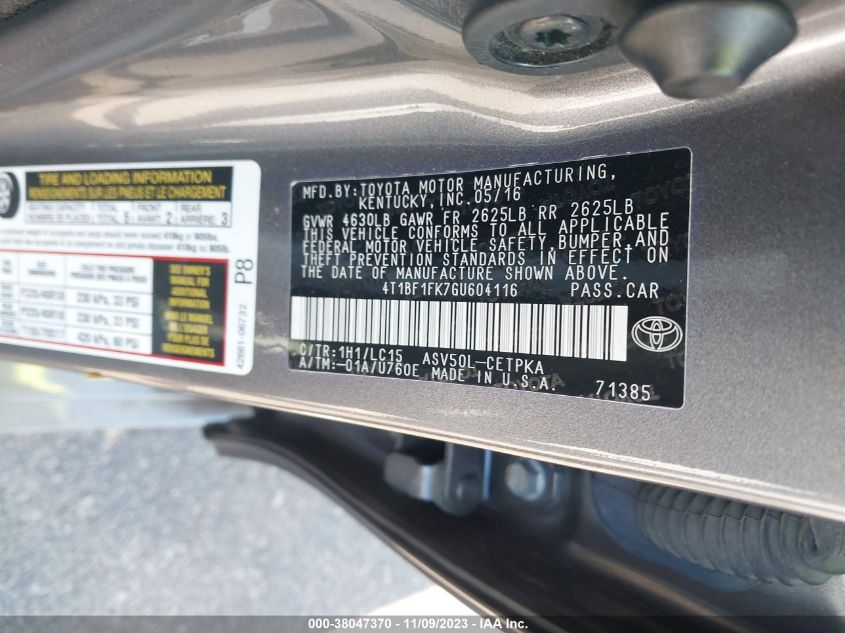 2016 TOYOTA CAMRY LE/XLE/SE/XSE - 4T1BF1FK7GU604116