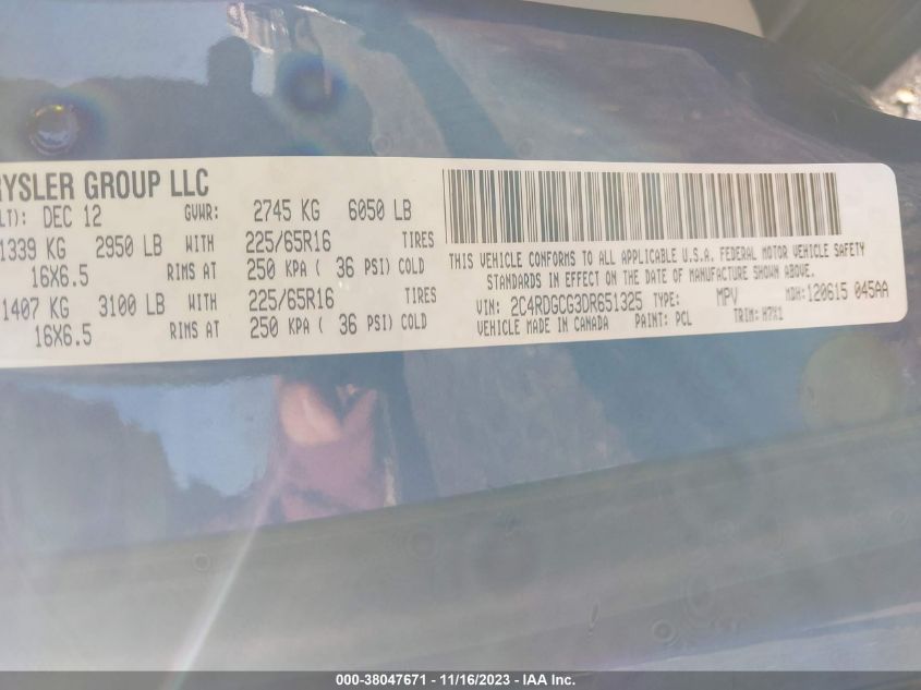 2013 DODGE GRAND CARAVAN SXT - 2C4RDGCG3DR651325