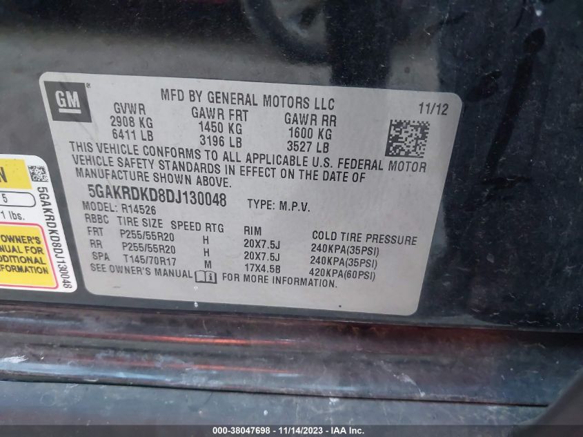 2013 BUICK ENCLAVE - 5GAKRDKD8DJ130048