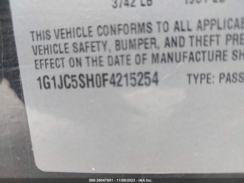 2015 CHEVROLET SONIC LT AUTO - 1G1JC5SH0F4215254