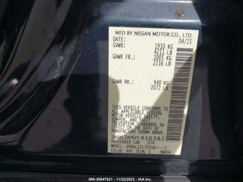 2015 NISSAN ALTIMA 2.5 SV - 1N4AL3AP6FC416382
