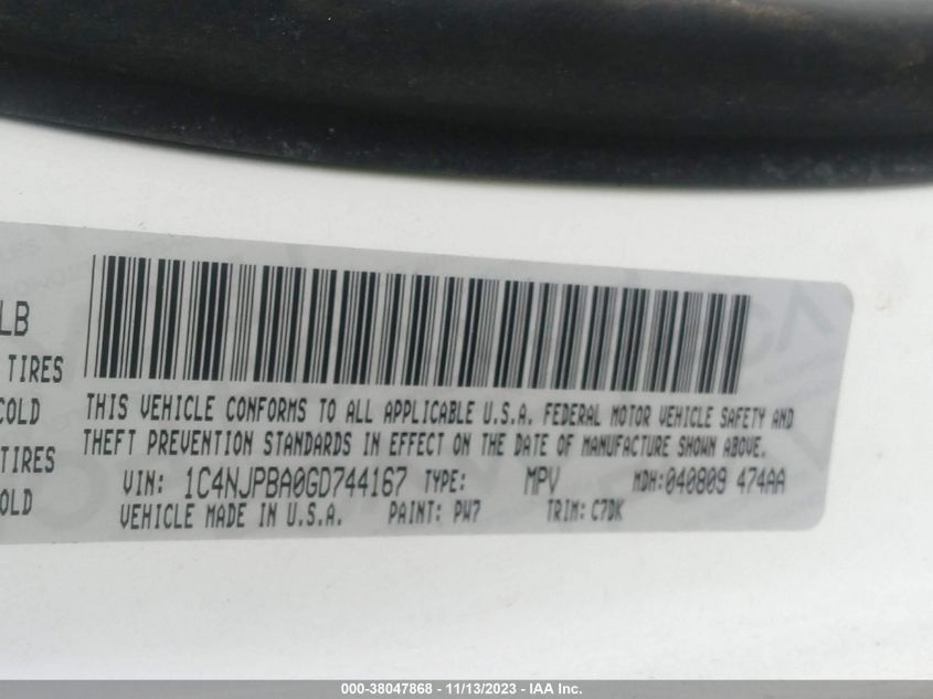 2016 JEEP PATRIOT SPORT - 1C4NJPBA0GD744167