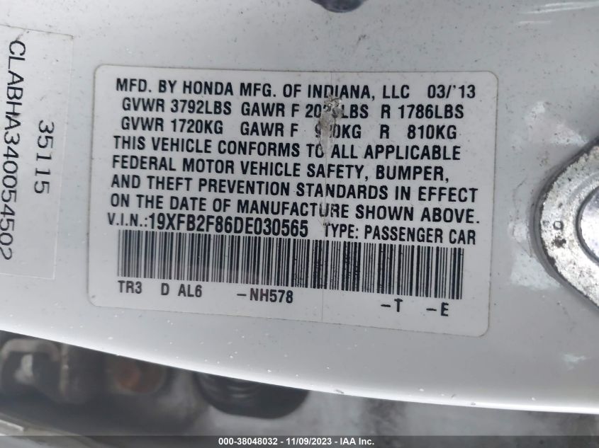 2013 HONDA CIVIC EX - 19XFB2F86DE030565