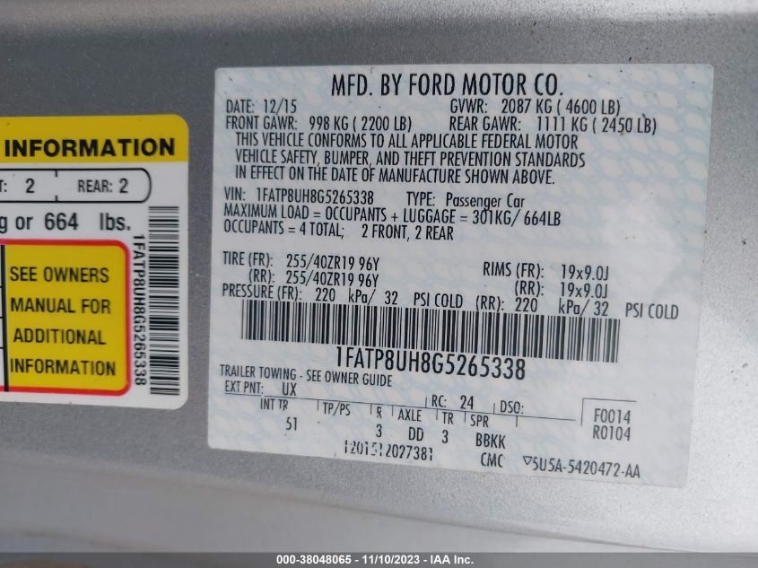 2016 FORD MUSTANG - 1FATP8UH8G5265338