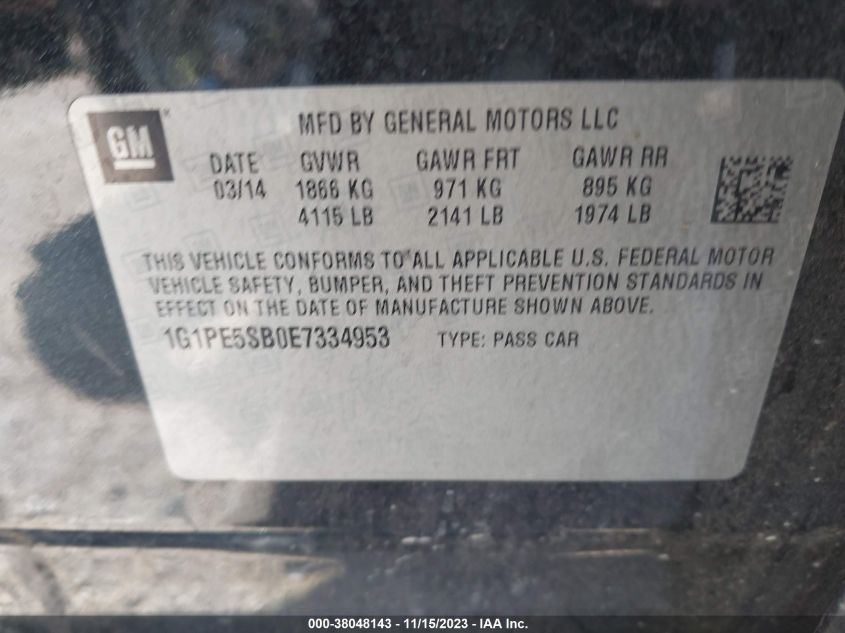 2014 CHEVROLET CRUZE LT - 1G1PE5SB0E7334953