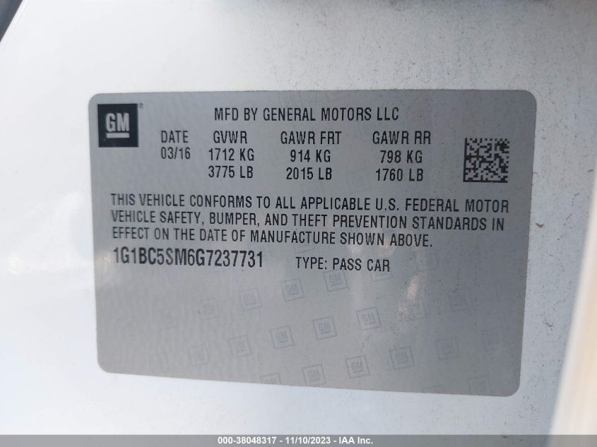 2016 CHEVROLET CRUZE LS - 1G1BC5SM6G7237731