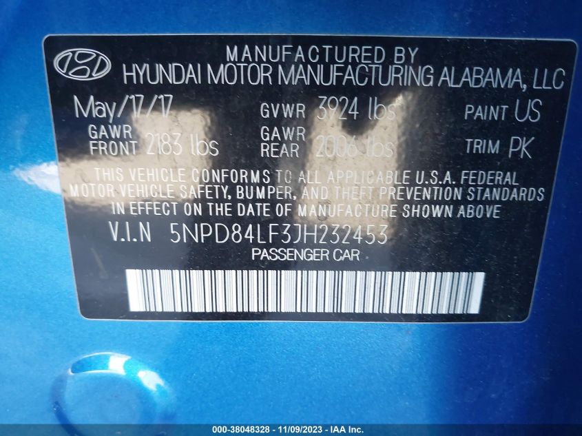 2018 HYUNDAI ELANTRA SEL - 5NPD84LF3JH232453