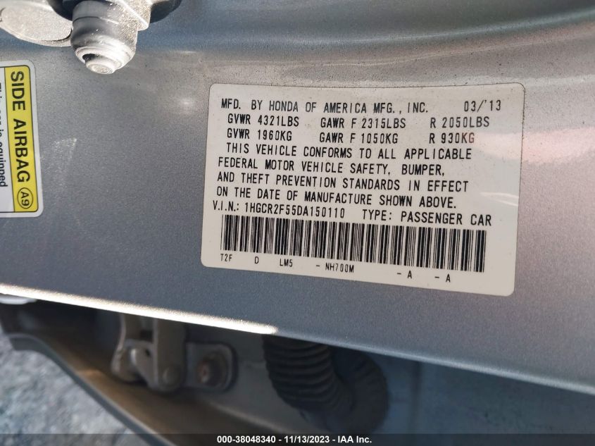 2013 HONDA ACCORD SPORT - 1HGCR2F55DA150110