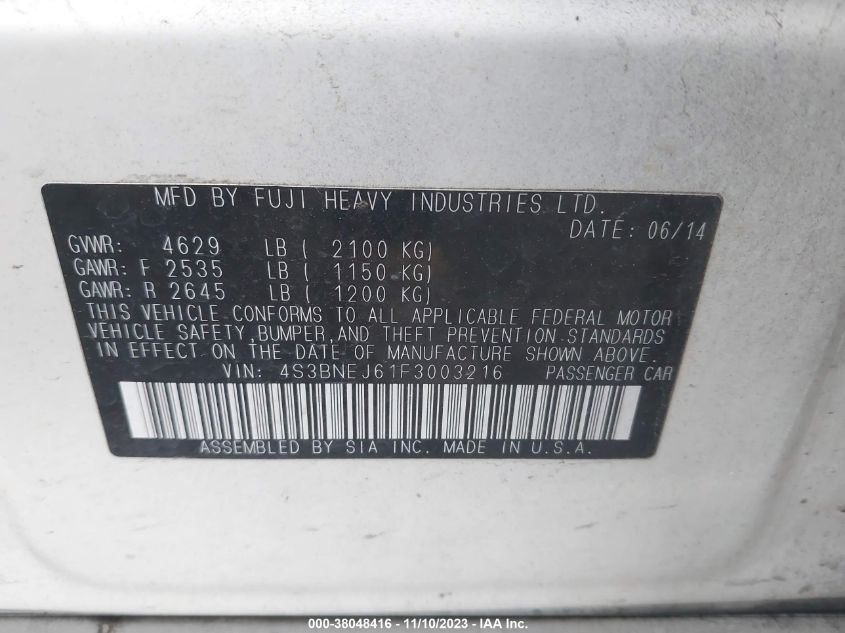 2015 SUBARU LEGACY 3.6R LIMITED - 4S3BNEJ61F3003216