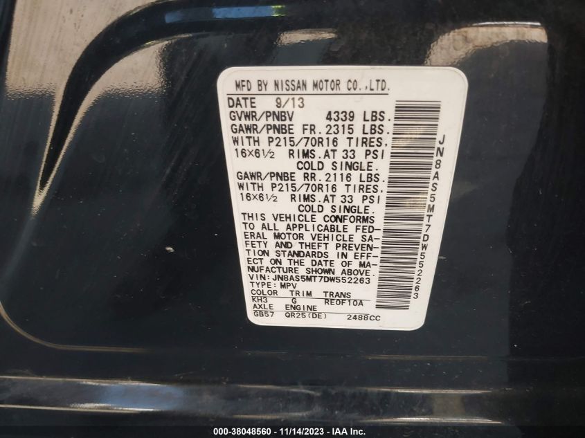 2013 NISSAN ROGUE S - JN8AS5MT7DW552263