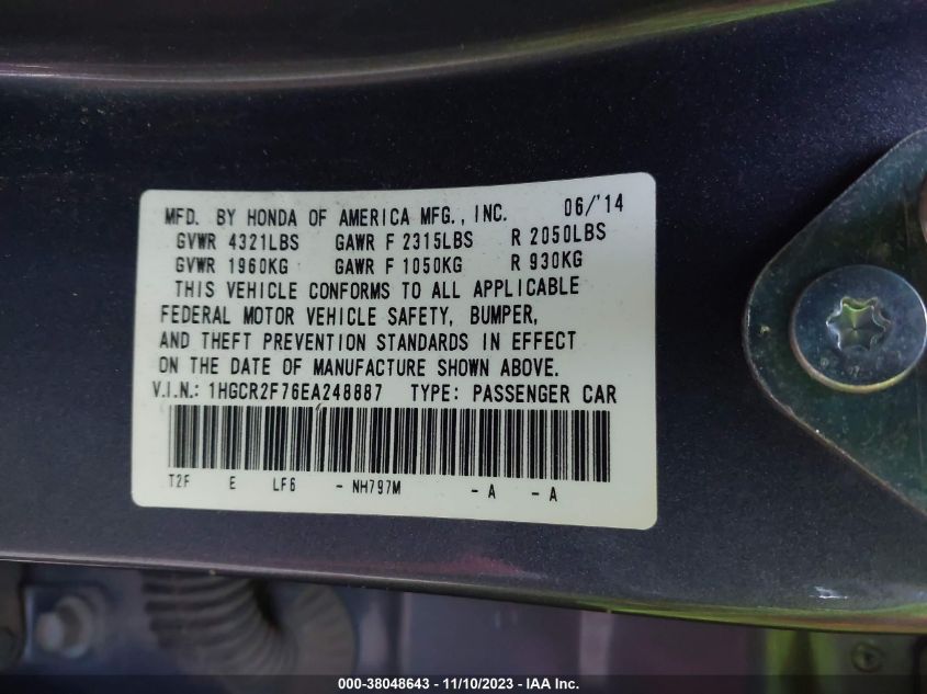 2014 HONDA ACCORD EX - 1HGCR2F76EA248887