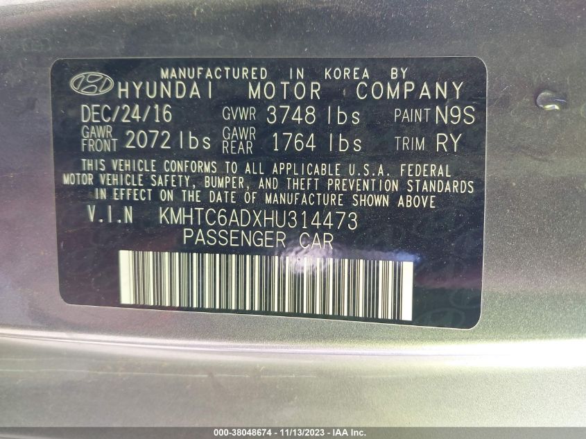 2017 HYUNDAI VELOSTER - KMHTC6ADXHU314473