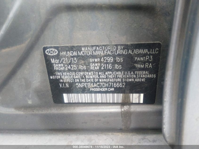 2013 HYUNDAI SONATA GLS - 5NPEB4AC7DH716662